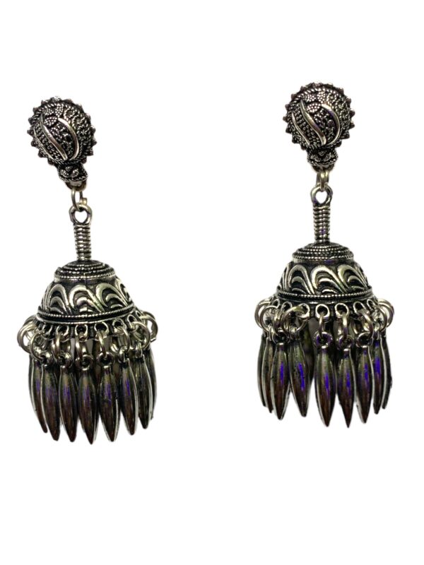 Fashion Jewellery Light Weight Heavy Look Long Silver Jhumki Earrings Cone Danglers