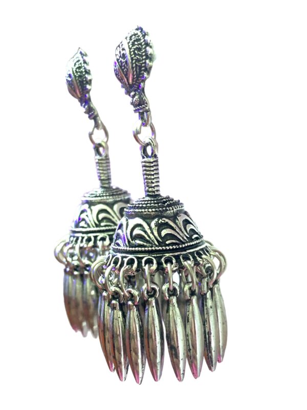 Fashion Jewellery Light Weight Heavy Look Long Silver Jhumki Earrings Cone Danglers