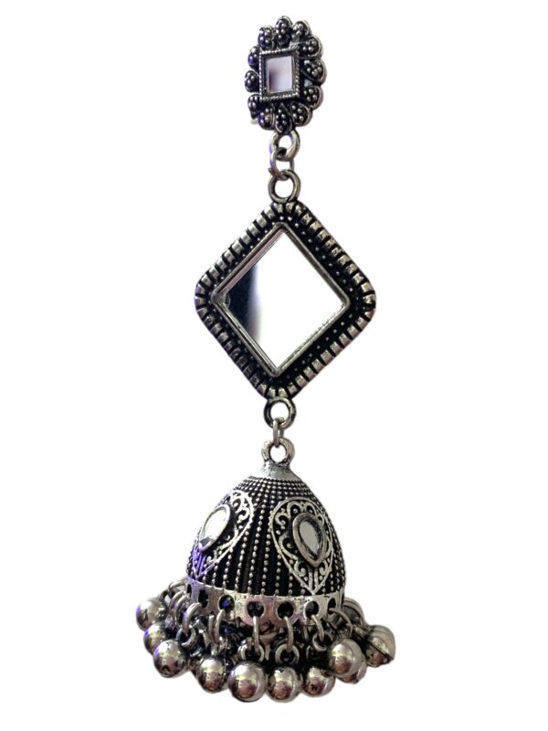 German Silver Multi Mirror Jhumka with Silver Pearl