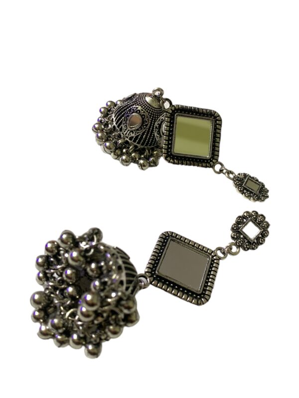 German Silver Multi Mirror Jhumka with Silver Pearl