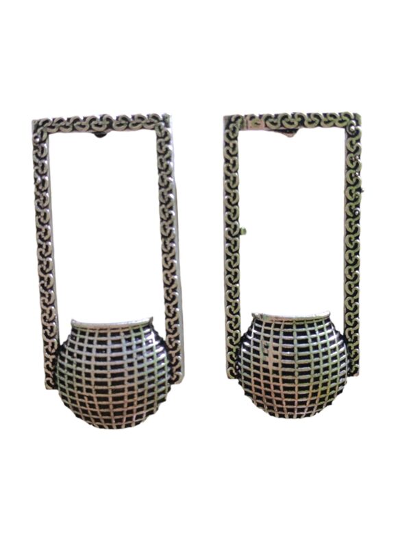 Matki Shape Silver Oxidised Banjara Style Earrings