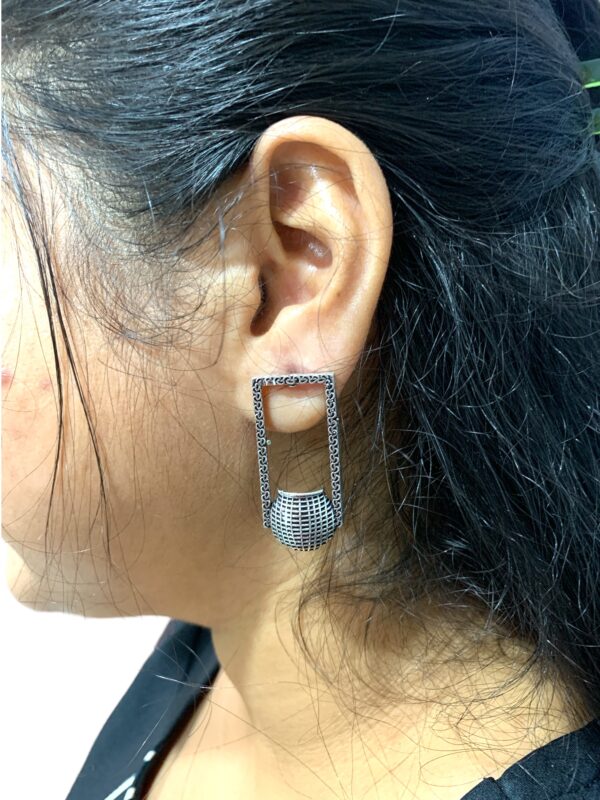 Matki Shape Silver Oxidised Banjara Style Earrings