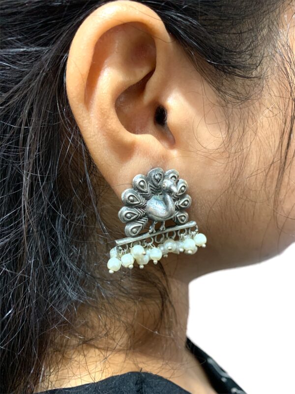 German Silver Plated Peacock Pearl Earrings