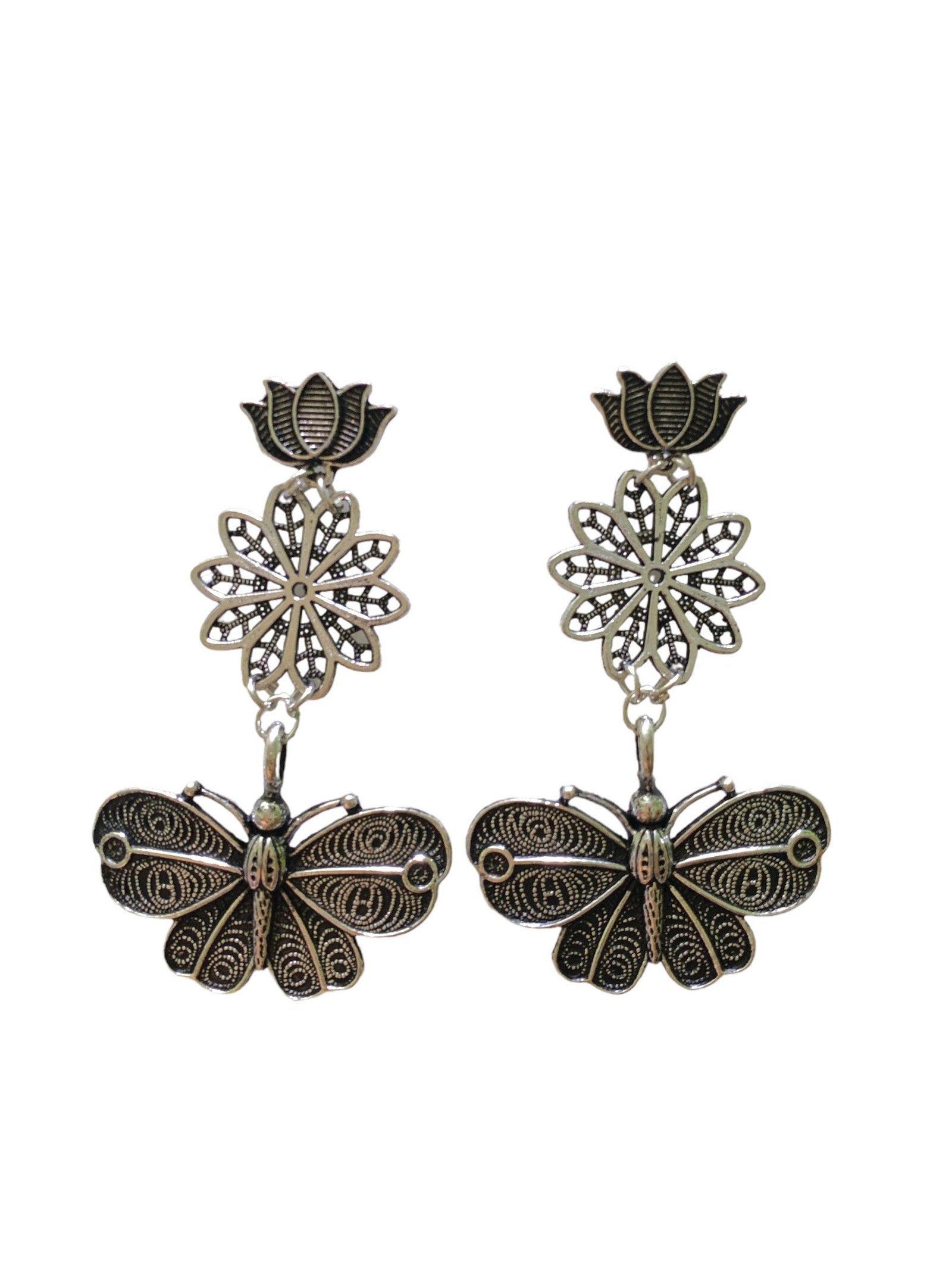 Golden Classic Black Enamel Round Butterfly Shape Drop Earrings |  B221-SPC23-57 | Cilory.com